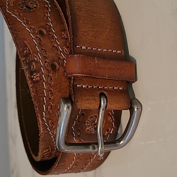 Jimmy Z Brown Leather Floral Tooled Embossed Belt Wmns L Rustic Western Boho - Picture 8 of 9